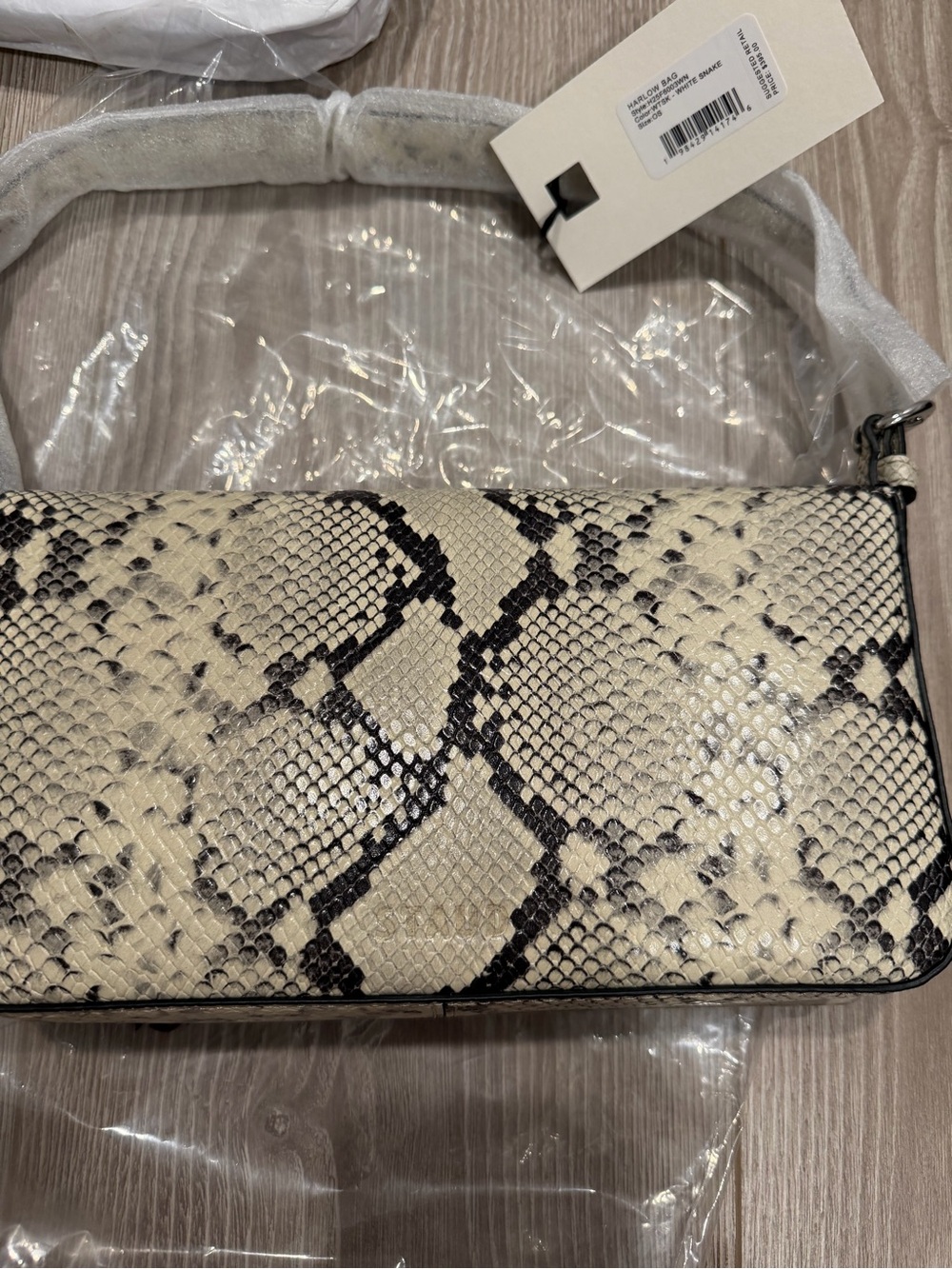 Staud Harlow Snakeskin Print Leather Shoulder Bag Y2K Modern Silver Cream Black - Picture 7 of 7